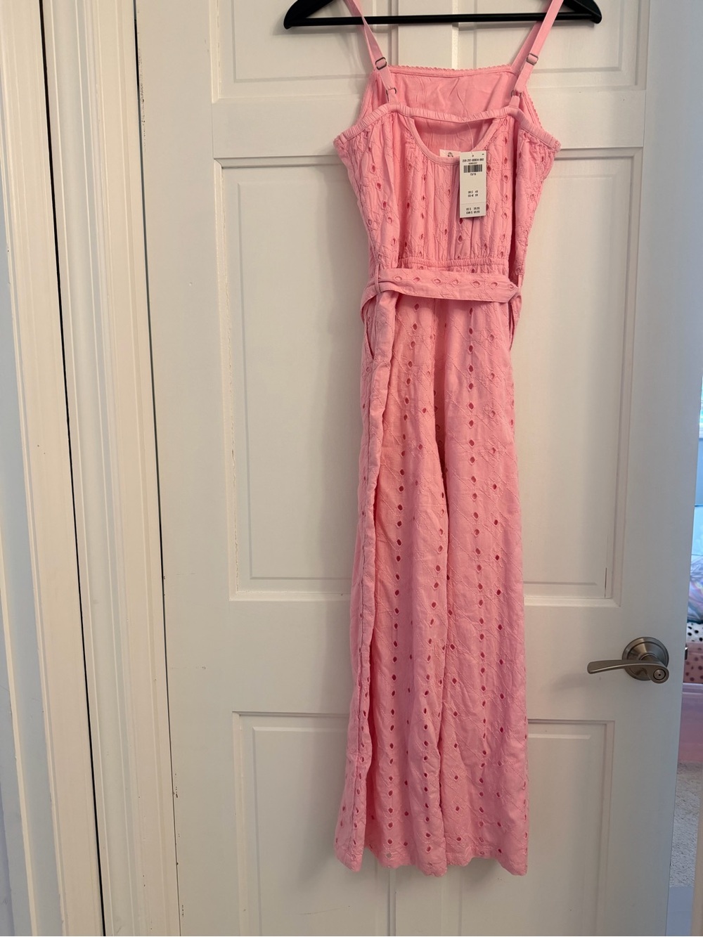 Girls' Pink Eyelet Maxi Dress with Adjustable Straps